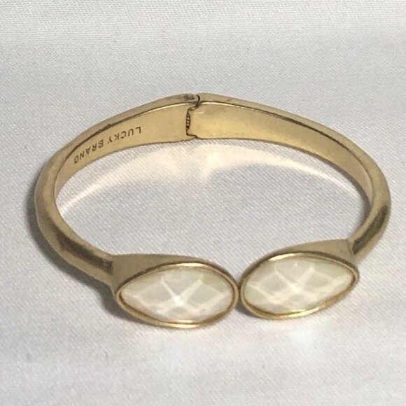 Lucky Brand Semi Precious Gemstone Hinged Bangle Gold Tone - Picture 4 of 9